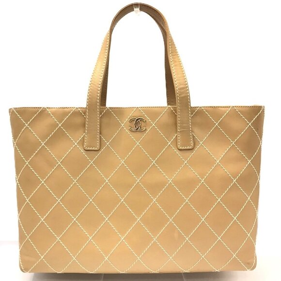 CHANEL Beige Leather Logo Tote Bag - Picture 1 of 8